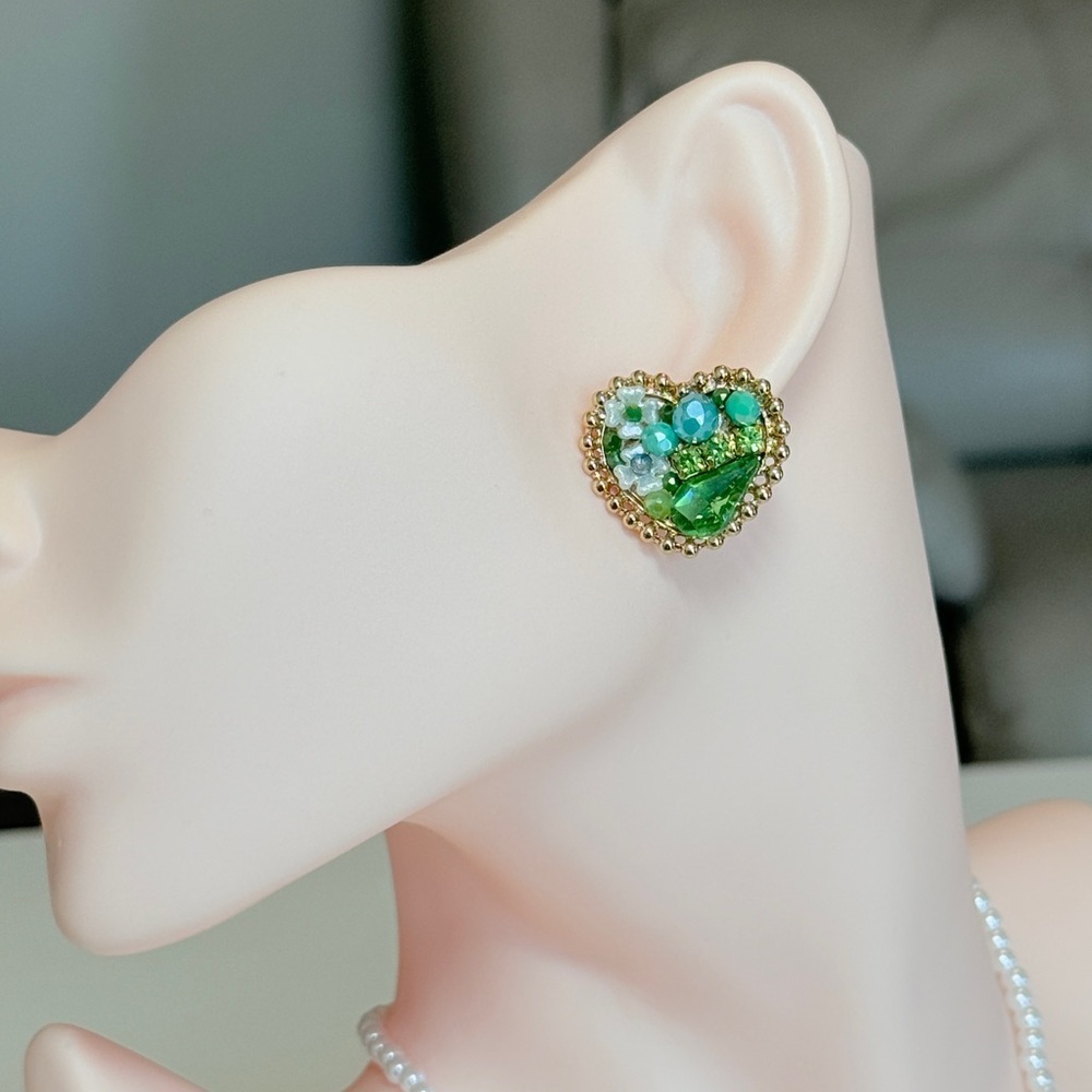 Green Gems Heart Earrings